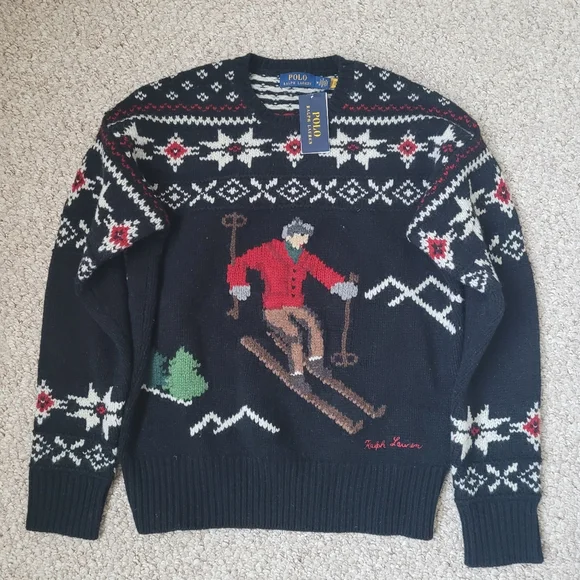 Polo Ralph Lauren Skier Graphic Crew Neck 100% Wool Sweater